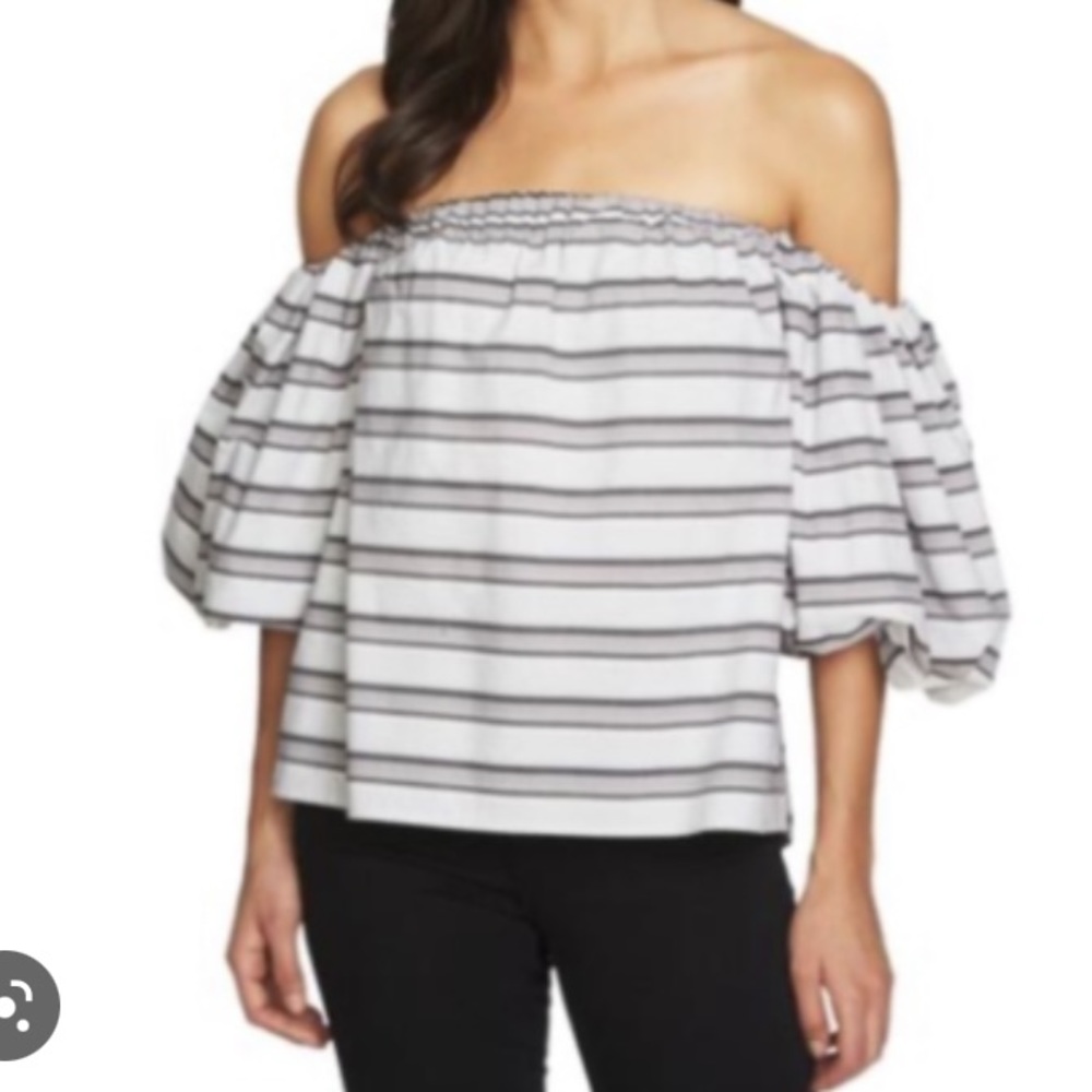Puff sleeve off the shoulder stripe blouse size Small